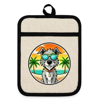 Irischer Wolfshund Hunderasse Cartoon Sonnenbrille Strand - Topflappen mit Gummirückseite - Leinen/Schwarz  - Vorne
