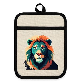 Lion Cartoon Character Colorful Pet Animal - Pot holders with rubber back - linen/black  - Front