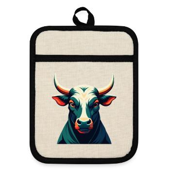 Taureau Dessin animé Personnage Animal de compagnie coloré - Maniques avec dos en caoutchouc - lin/noir  - Devant