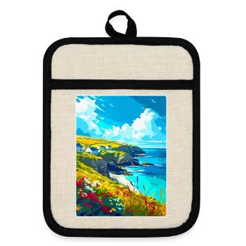 Cornwall England Uk Vintage Reiseplakat Souvenir - Topflappen mit Gummirückseite - Leinen/Schwarz  - Vorne
