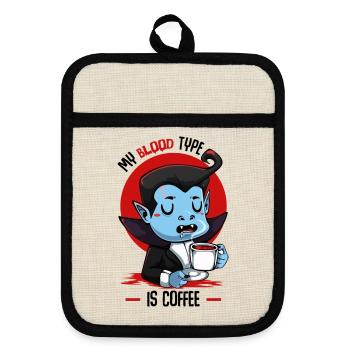 Blutkaffee Vampir Cartoon - Topflappen mit Gummirückseite - Leinen/Schwarz  - Vorne