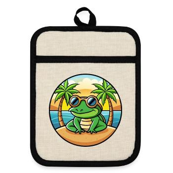 Frog Funny Cartoon Summer Beach Sunglasses Sticker - Pot holders with rubber back - linen/black  - Front