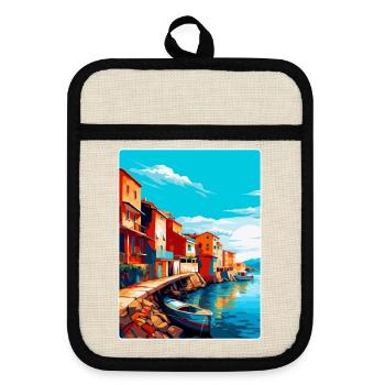 Costa Nova Portugal Vintage Reiseplakat Souvenir - Topflappen mit Gummirückseite - Leinen/Schwarz  - Vorne