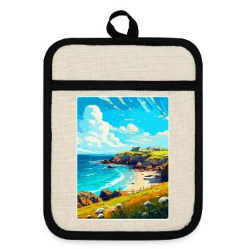 Cornwall England Uk Vintage Reiseplakat Souvenir - Topflappen mit Gummirückseite - Leinen/Schwarz  - Vorne