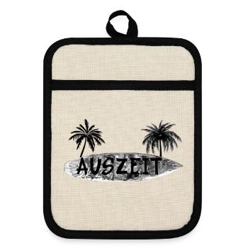Auszeit Surfbrett - Topflappen mit Gummirückseite - Leinen/Schwarz  - Vorne