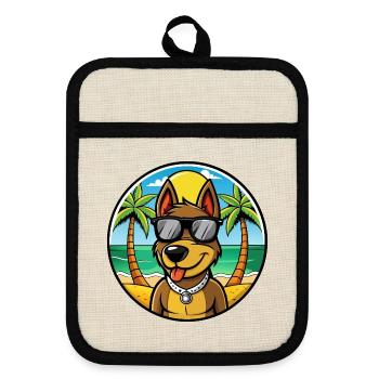 Deutscher Jagdterrier Hunderasse Cartoon Beach - Topflappen mit Gummirückseite - Leinen/Schwarz  - Vorne