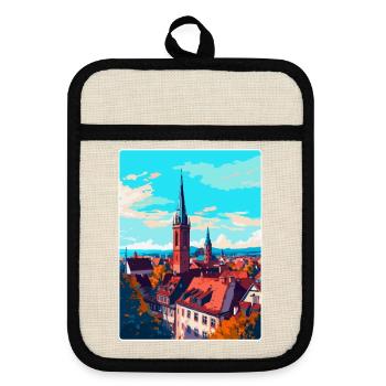 Freiburg Germany Vintage Travel Poster Souvenir - Pot holders with rubber back - linen/black  - Front