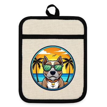 American Pitbull Terrier Hunderasse Cartoon Beach - Topflappen mit Gummirückseite - Leinen/Schwarz  - Vorne