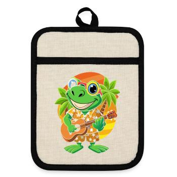 Lustiger Frosch Cartoon Sommer Strand Sonnenbrille Gitarre - Topflappen mit Gummirückseite - Leinen/Schwarz  - Vorne