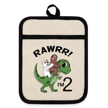 Ich bin 2 Dinosaurier Geburtstag Kindergeburtstag - Topflappen mit Gummirückseite - Leinen/Schwarz  - Vorne