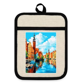 Gdansk Pologne Affiche de voyage vintage WPA Souvenir - Maniques avec dos en caoutchouc - lin/noir  - Devant