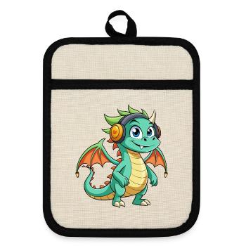 Dragon Funny Cartoon Character Musique de casque - Maniques avec dos en caoutchouc - lin/noir  - Devant