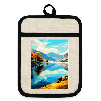 Ullswater Lake District Travel Poster Souvenir WPA - Pot holders with rubber back - linen/black  - Front