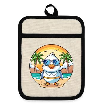 Möwe Lustige Cartoon Sommer Strand Sonnenbrille - Topflappen mit Gummirückseite - Leinen/Schwarz  - Vorne