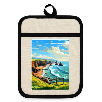 Hartland Quay Devon Vintage Travel Poster Souvenir - Pot holders with rubber back - linen/black  - Front