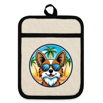 Papillon Hunderasse Cartoon Sonnenbrille Strand - Topflappen mit Gummirückseite - Leinen/Schwarz  - Vorne