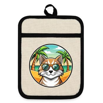 Siberian Cat Breed Cartoon Sunglasses Beach - Pot holders with rubber back - linen/black  - Front