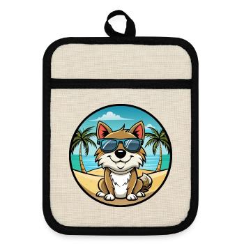 Majorque Ratter Chien Race Dessin Animé Lunettes De Soleil Plage - Maniques avec dos en caoutchouc - lin/noir  - Devant