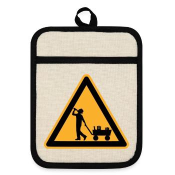 Father's Day warning sign - Pot holders with rubber back - linen/black  - Front