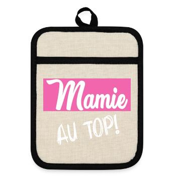 MAMIE. GRAND-MERE. FÊTE DES MÈRES. BONNE FÊTE - Maniques avec dos en caoutchouc - lin/noir  - Devant