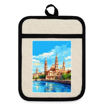 Saragossa Spanien Vintage Reiseplakat Souvenir WPA - Topflappen mit Gummirückseite - Leinen/Schwarz  - Vorne