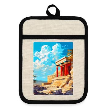 Knossos Palace Greece Vintage Travel Poster WPA - Pot holders with rubber back - linen/black  - Front