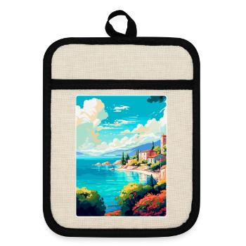 Insel Vis Kroatien Vintage Reiseplakat Souvenir - Topflappen mit Gummirückseite - Leinen/Schwarz  - Vorne