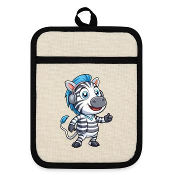 Zebra Lustige Zeichentrickfigur Kopfhörer Musik - Topflappen mit Gummirückseite - Leinen/Schwarz  - Vorne