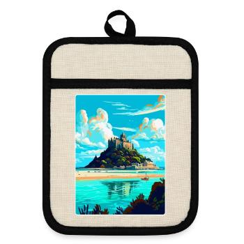 St Michaels Mount England Uk Travel Poster WPA - Pot holders with rubber back - linen/black  - Front