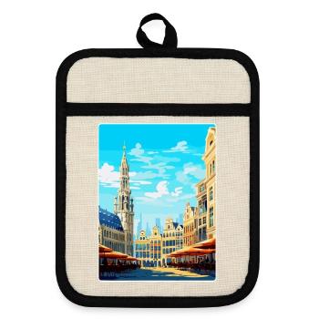 Brussels Belgium Vintage Travel Poster Souvenir - Pot holders with rubber back - linen/black  - Front