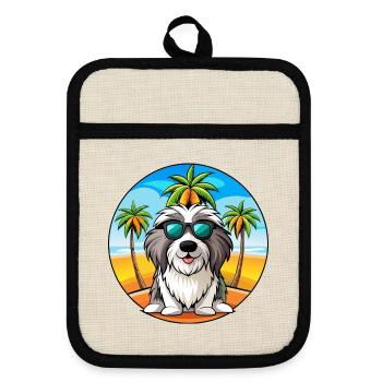 Bearded Collie Dog Breed Cartoon Sunglasses Beach - Pot holders with rubber back - linen/black  - Front