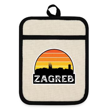 Zagreb, Kroatien, Flagge, Skyline, Reisesouvenir - Topflappen mit Gummirückseite - Leinen/Schwarz  - Vorne