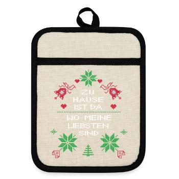 Christmas at home is where my loved ones are - Pot holders with rubber back - linen/black  - Front