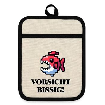 Beware Snappy - Funny Fish Design - Pot holders with rubber back - linen/black  - Front