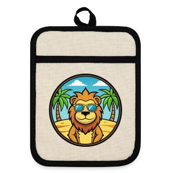 Lion Funny Cartoon Summer Beach Sunglasses Sticker - Pot holders with rubber back - linen/black  - Front