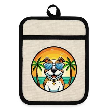 Pitbull Hund Rasse Cartoon Sonnenbrille Strand - Topflappen mit Gummirückseite - Leinen/Schwarz  - Vorne