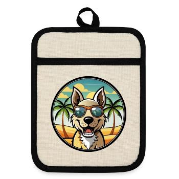 Indien Paria Chien Race Dessin Animé Lunettes De Soleil Plage - Maniques avec dos en caoutchouc - lin/noir  - Devant