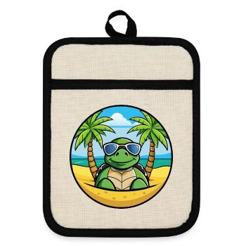 Turtle Funny Cartoon Summer Beach Sunglasses Cool - Pot holders with rubber back - linen/black  - Front