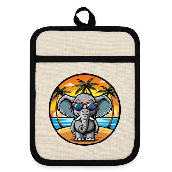 Elefant Lustige Cartoon Sommer Strand Sonnenbrille - Topflappen mit Gummirückseite - Leinen/Schwarz  - Vorne