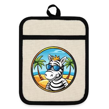 Zèbre Drôle Dessin Animé Plage D’été Lunettes De Soleil Cool - Maniques avec dos en caoutchouc - lin/noir  - Devant