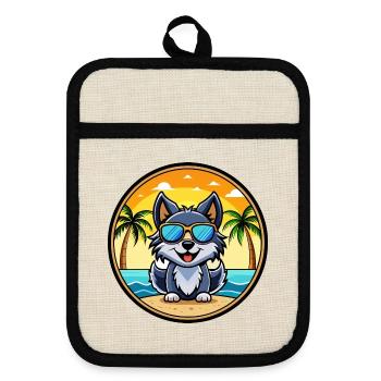 Schipperke Dog Breed Cartoon Sunglasses Beach - Pot holders with rubber back - linen/black  - Front