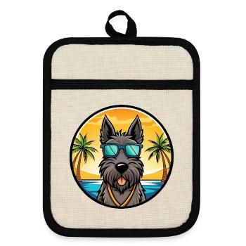 Scottish Terrier Chien Race Dessin Animé Lunettes De Soleil Plage - Maniques avec dos en caoutchouc - lin/noir  - Devant