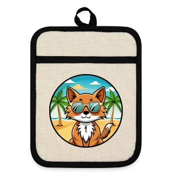 Somali Katzenrasse Cartoon Kawaii Sonnenbrille Strand - Topflappen mit Gummirückseite - Leinen/Schwarz  - Vorne