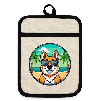 Romanian Mioritic Dog Breed Cartoon Sunglass Beach - Pot holders with rubber back - linen/black  - Front