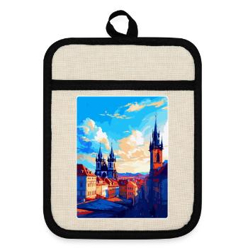 Prag Tschechische Republik Vintage Reiseplakat WPA - Topflappen mit Gummirückseite - Leinen/Schwarz  - Vorne