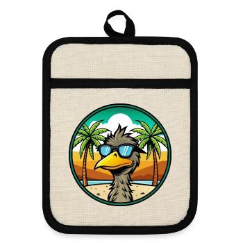 Emu Funny Cartoon Summer Beach Sunglasses Sticker - Pot holders with rubber back - linen/black  - Front