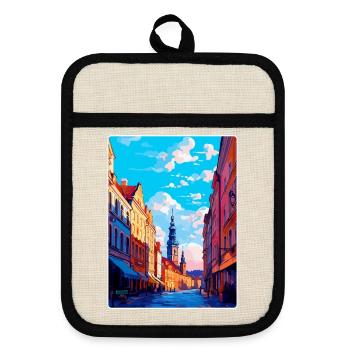 Pilsen Tschechische Republik Vintage Reiseplakat WPA Kunst - Topflappen mit Gummirückseite - Leinen/Schwarz  - Vorne