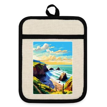 Hartland Quay Devon Vintage Travel Poster Souvenir - Pot holders with rubber back - linen/black  - Front