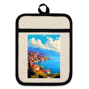 Ohrid North Macedonia Vintage Travel Poster WPA - Pot holders with rubber back - linen/black  - Front