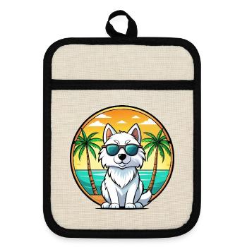 American Eskimo Dog Breed Cartoon Sunglasses Beach - Pot holders with rubber back - linen/black  - Front